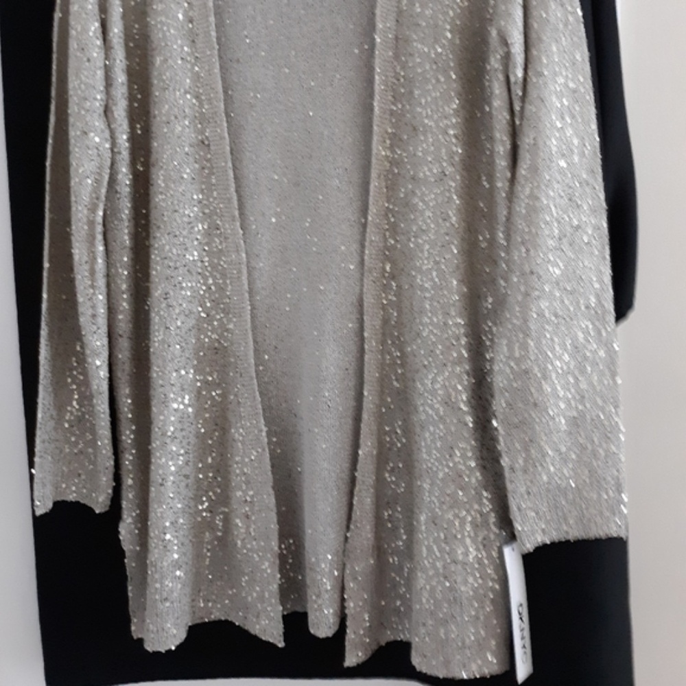 DKNYC Pearl Gray and Silver Sequined Cardigan - Picture 3 of 3